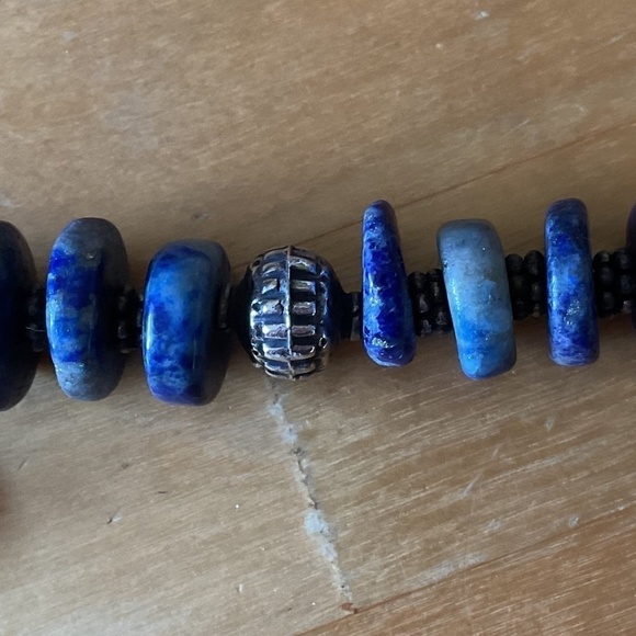 VINTAGE Sterling Silver 925 LAPIS LAZULI GREEK DESIGN NECKLACE - Picture 7 of 9